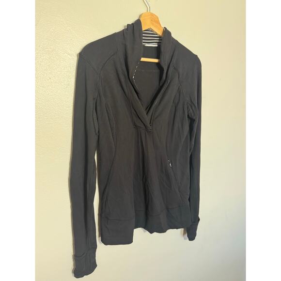 Women's Size 8 Lululemon Think Fast 1/4 Zip Jacket Black Striped Collar Rulu - Picture 5 of 8